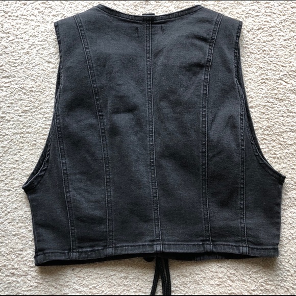 Forever 21 Black Stretch Denim Lace Up Crop Top L - Picture 7 of 8